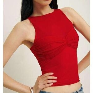 Reformation Red Fitted Ruched Tank Top